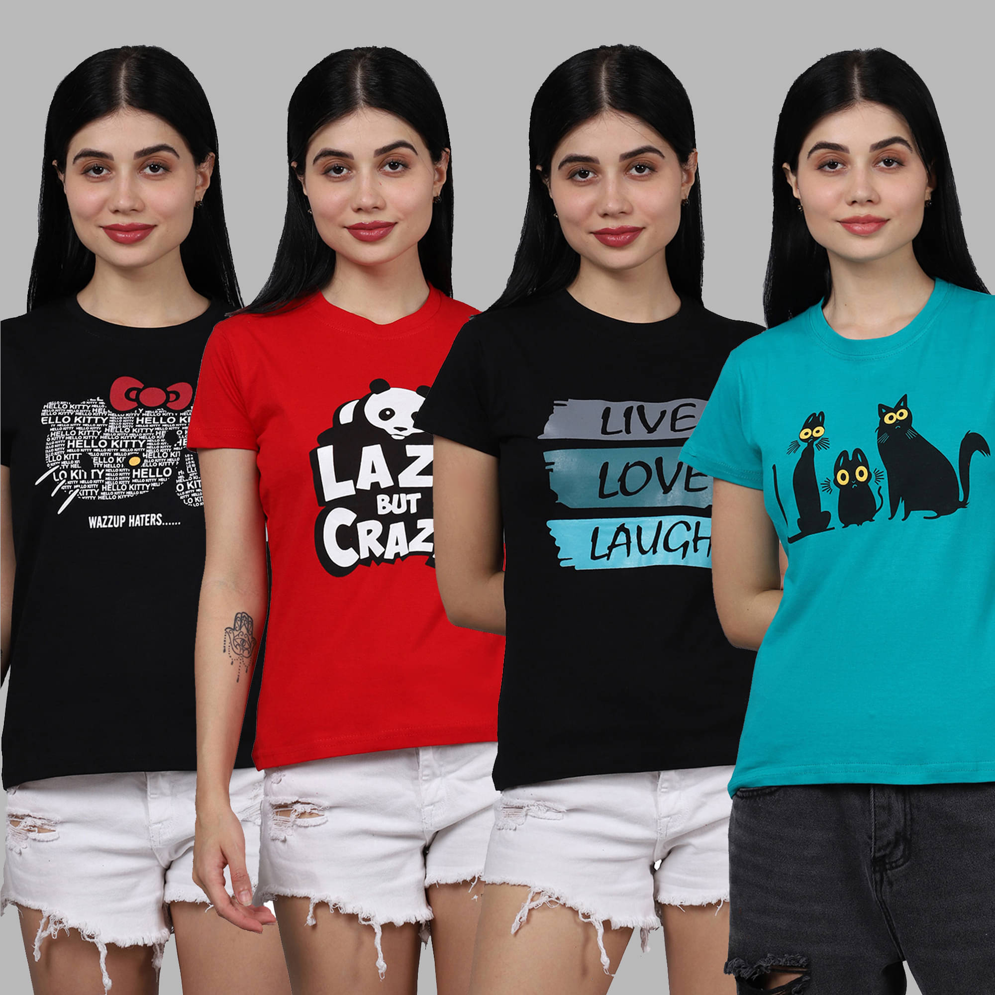 Fabflee Women Cotton Printed Regular Fit Round Neck T-Shirt ( Multicolor )     			Fabflee Women Cotton Printed Regular Fit Round Neck T-Shirt ( Multicolor )