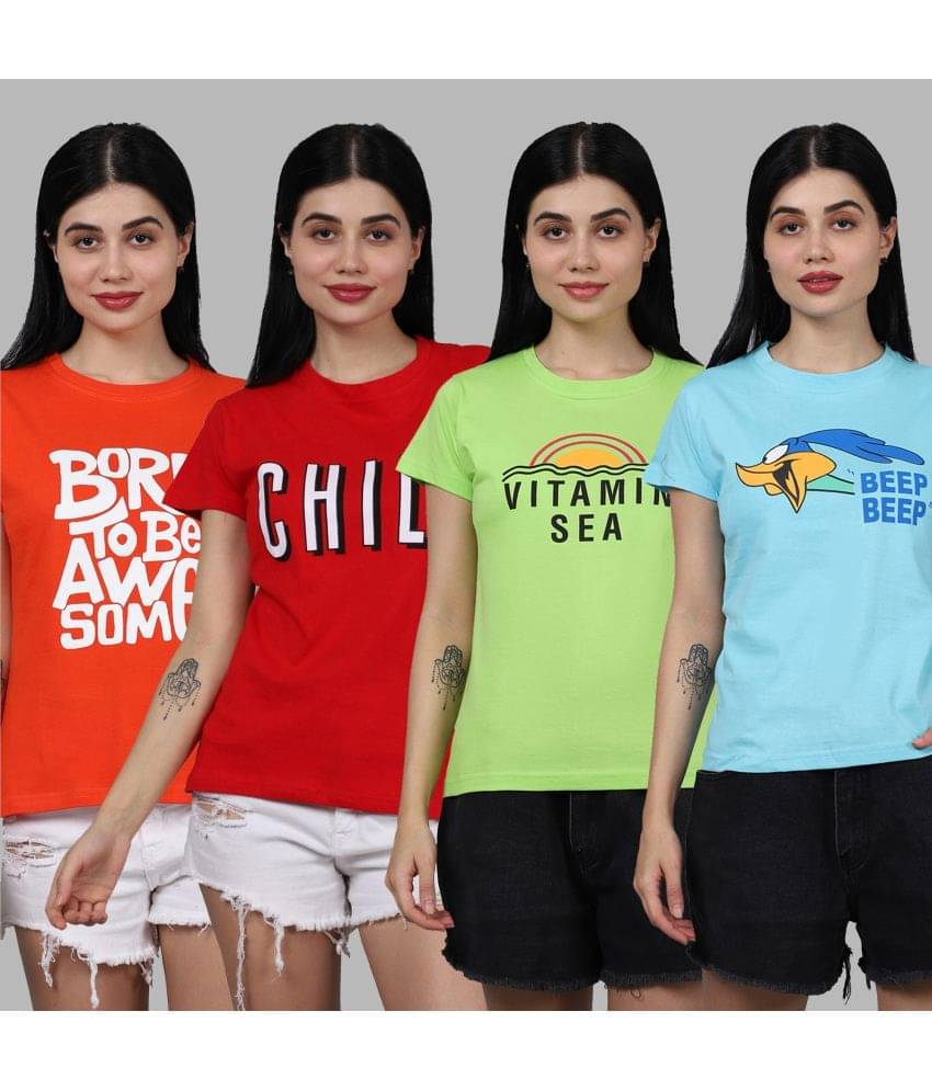 Fabflee Women Cotton Printed Regular Fit Round Neck T-Shirt ( Multicolor ) Fabflee Women Cotton Printed Regular Fit Round Neck T-Shirt ( Multicolor )