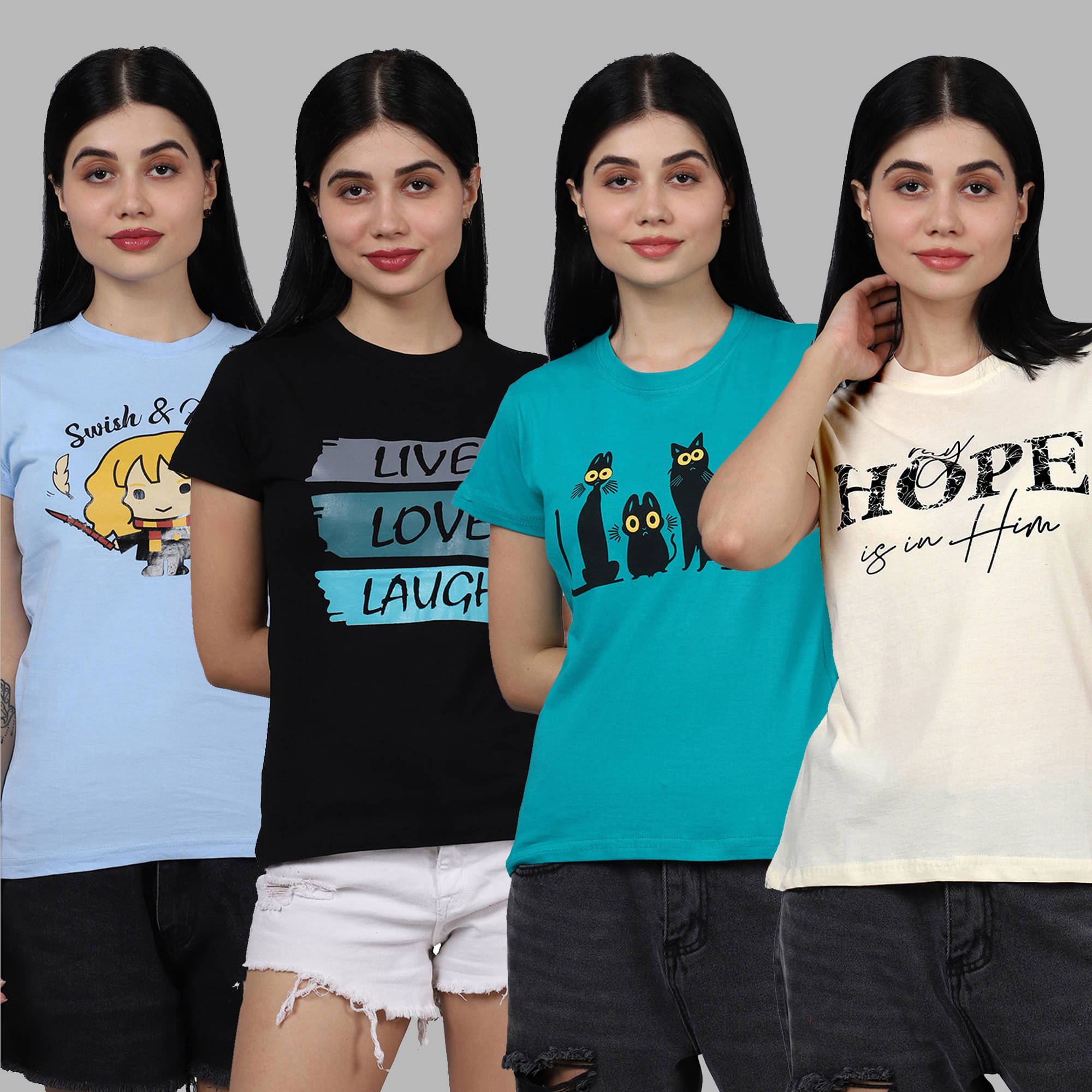 Fabflee Women Cotton Printed Regular Fit Round Neck T-Shirt ( Multicolor )     			Fabflee Women Cotton Printed Regular Fit Round Neck T-Shirt ( Multicolor )