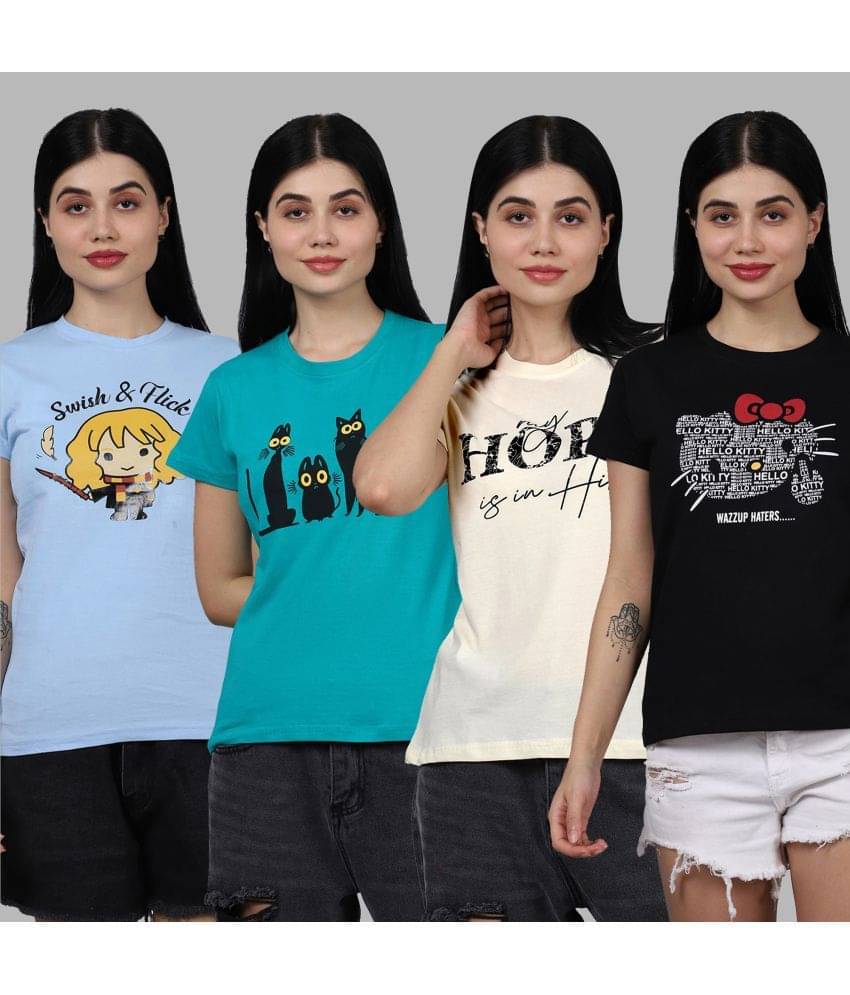 Fabflee Women Cotton Printed Regular Fit Round Neck T-Shirt ( Multicolor ) Fabflee Women Cotton Printed Regular Fit Round Neck T-Shirt ( Multicolor )