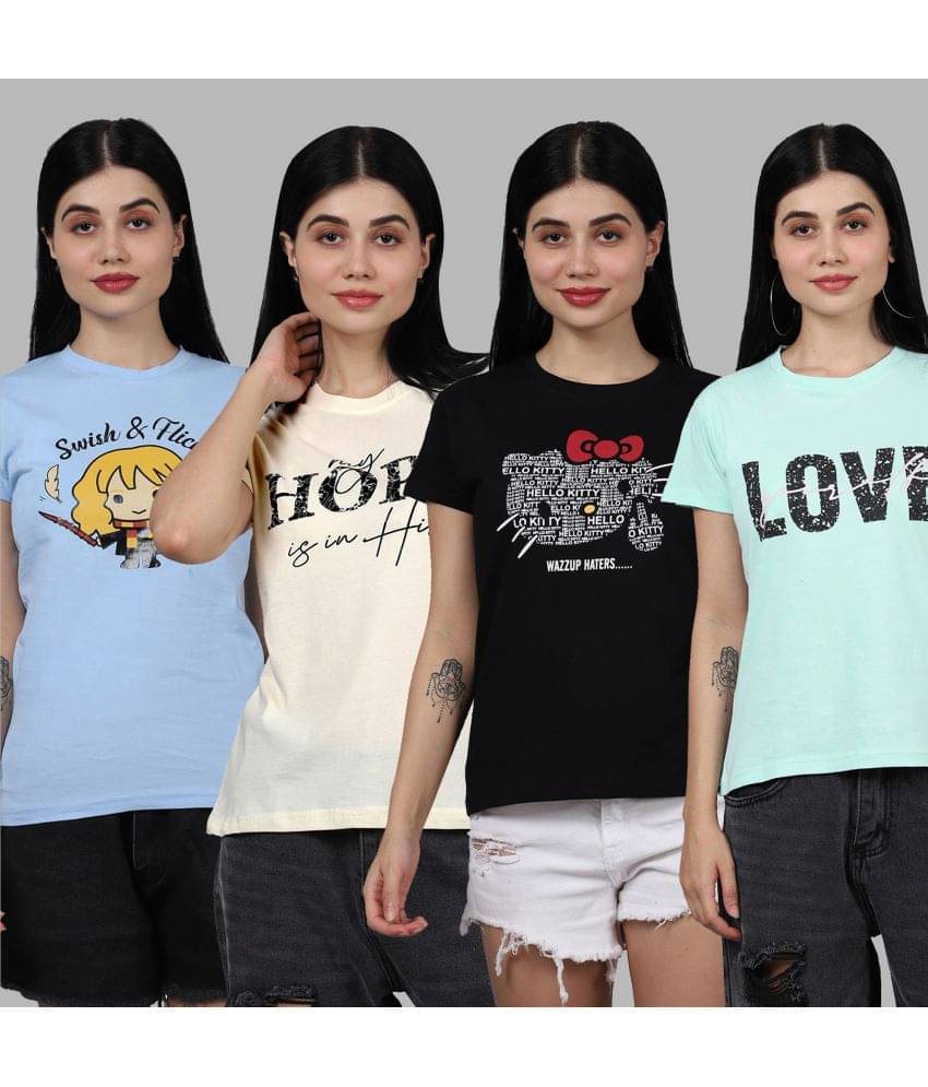 Fabflee Women Cotton Printed Regular Fit Round Neck T-Shirt ( Multicolor ) Fabflee Women Cotton Printed Regular Fit Round Neck T-Shirt ( Multicolor )