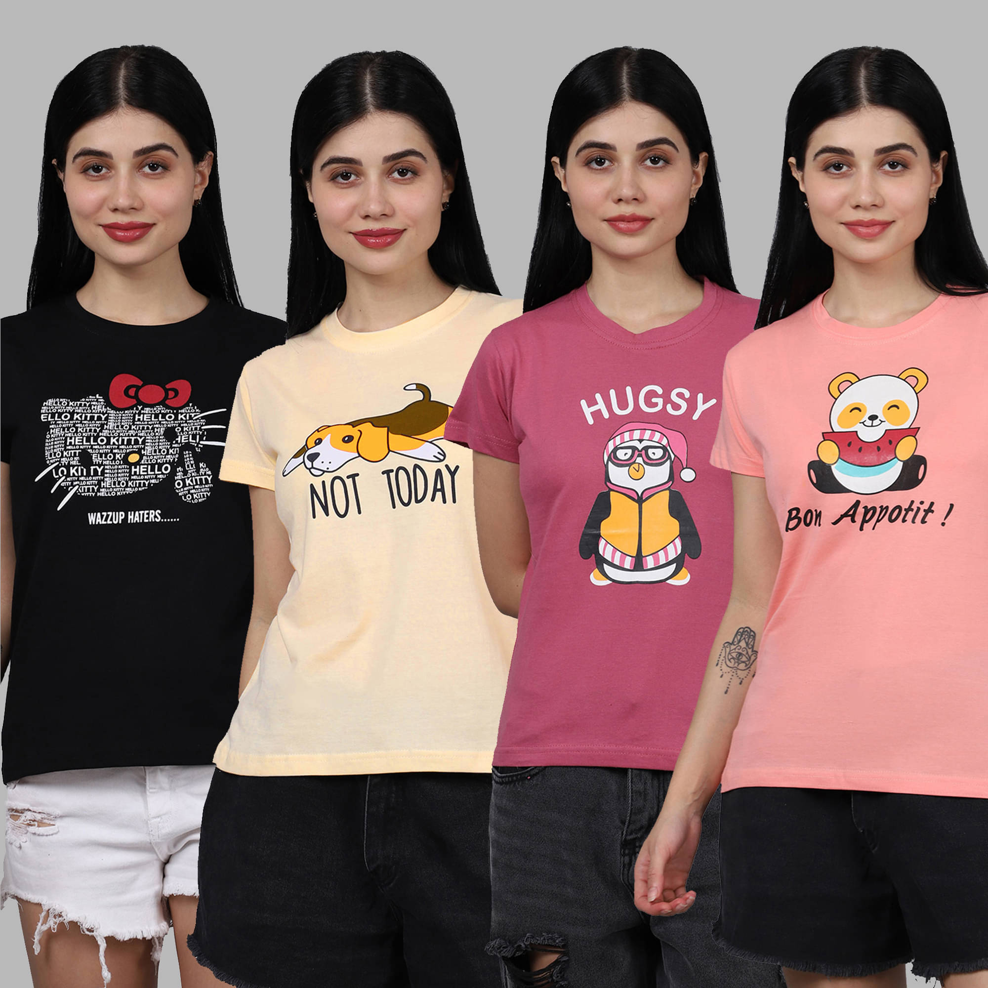 Fabflee Women Cotton Printed Regular Fit Round Neck T-Shirt ( Multicolor ) Fabflee Women Cotton Printed Regular Fit Round Neck T-Shirt ( Multicolor )