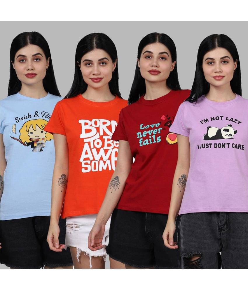 Fabflee Women Cotton Printed Regular Fit Round Neck T-Shirt ( Multicolor ) Fabflee Women Cotton Printed Regular Fit Round Neck T-Shirt ( Multicolor )