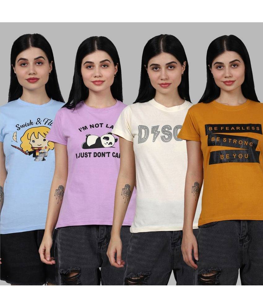 Fabflee Women Cotton Printed Regular Fit Round Neck T-Shirt ( Multicolor ) Fabflee Women Cotton Printed Regular Fit Round Neck T-Shirt ( Multicolor )