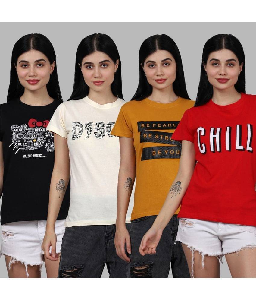 Fabflee Women Cotton Printed Regular Fit Round Neck T-Shirt ( Multicolor )     			Fabflee Women Cotton Printed Regular Fit Round Neck T-Shirt ( Multicolor )