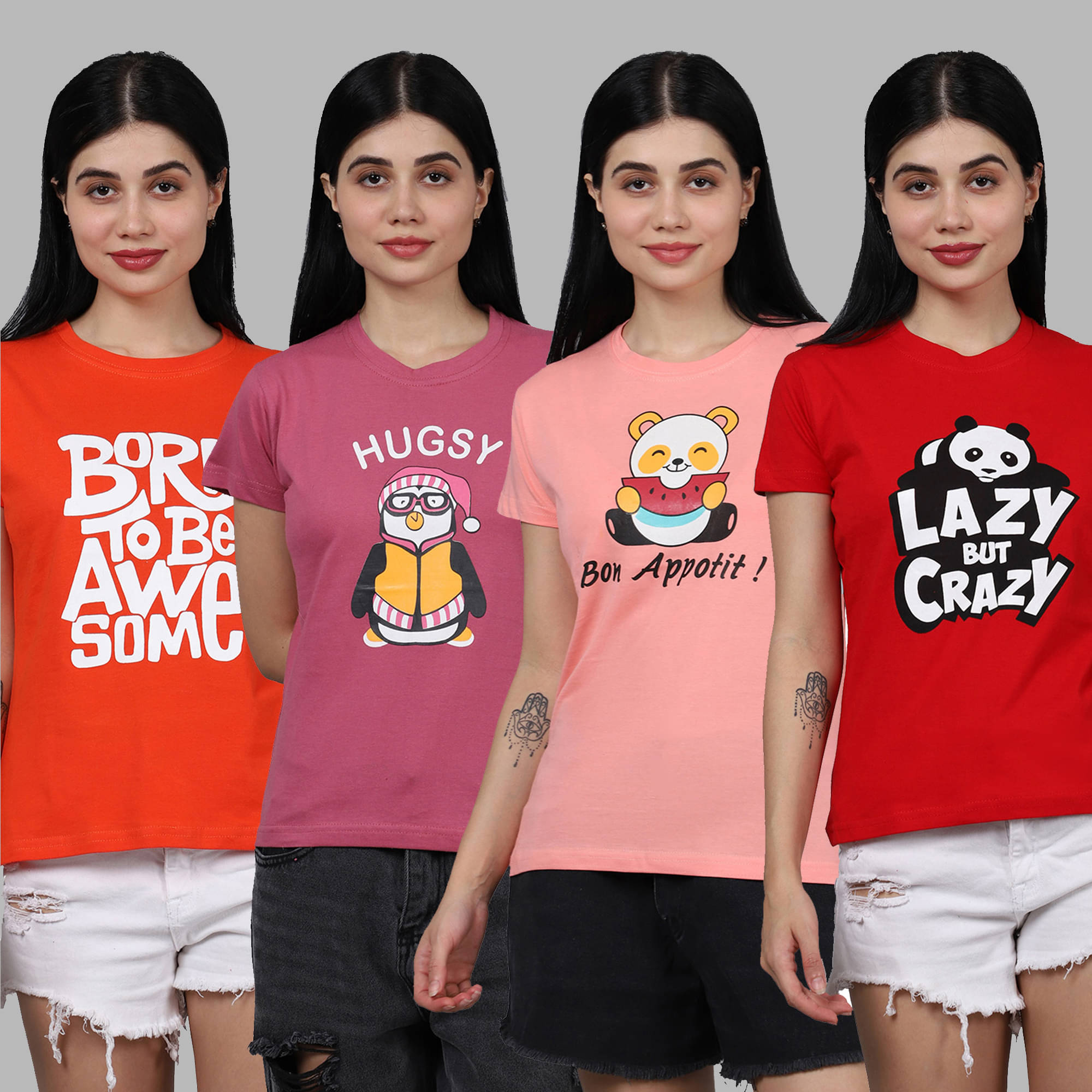 Fabflee Women Cotton Printed Regular Fit Round Neck T-Shirt ( Multicolor ) Fabflee Women Cotton Printed Regular Fit Round Neck T-Shirt ( Multicolor )
