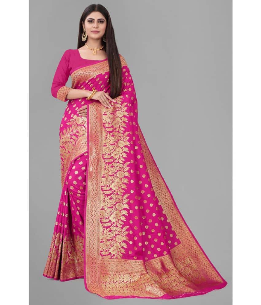 Gazal Fashions Banarasi Silk Embellished Saree With Unstitched Blouse Piece ( Pink ) - Sarees | Buy online on ZillyBuy