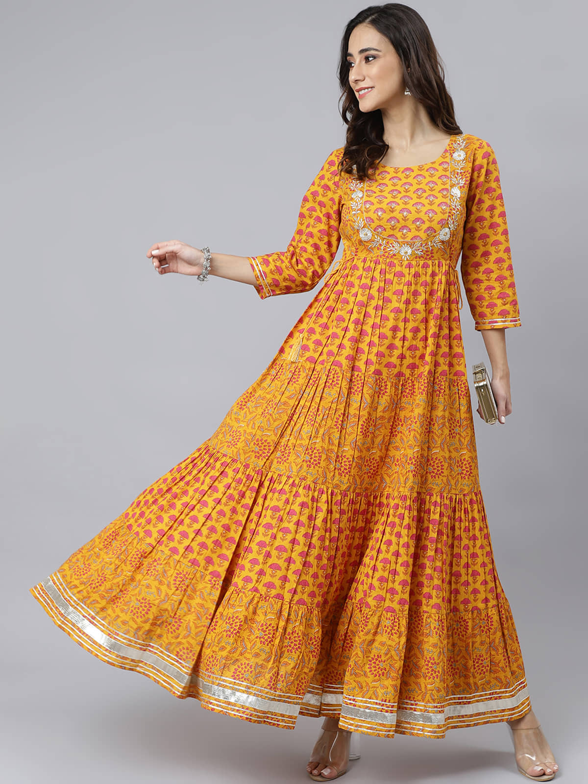 Janasya - Mustard Cotton Women's Tiered Flared Kurti ( Pack of 1 ) - Kurtis, Tunics | Buy online on ZillyBuy