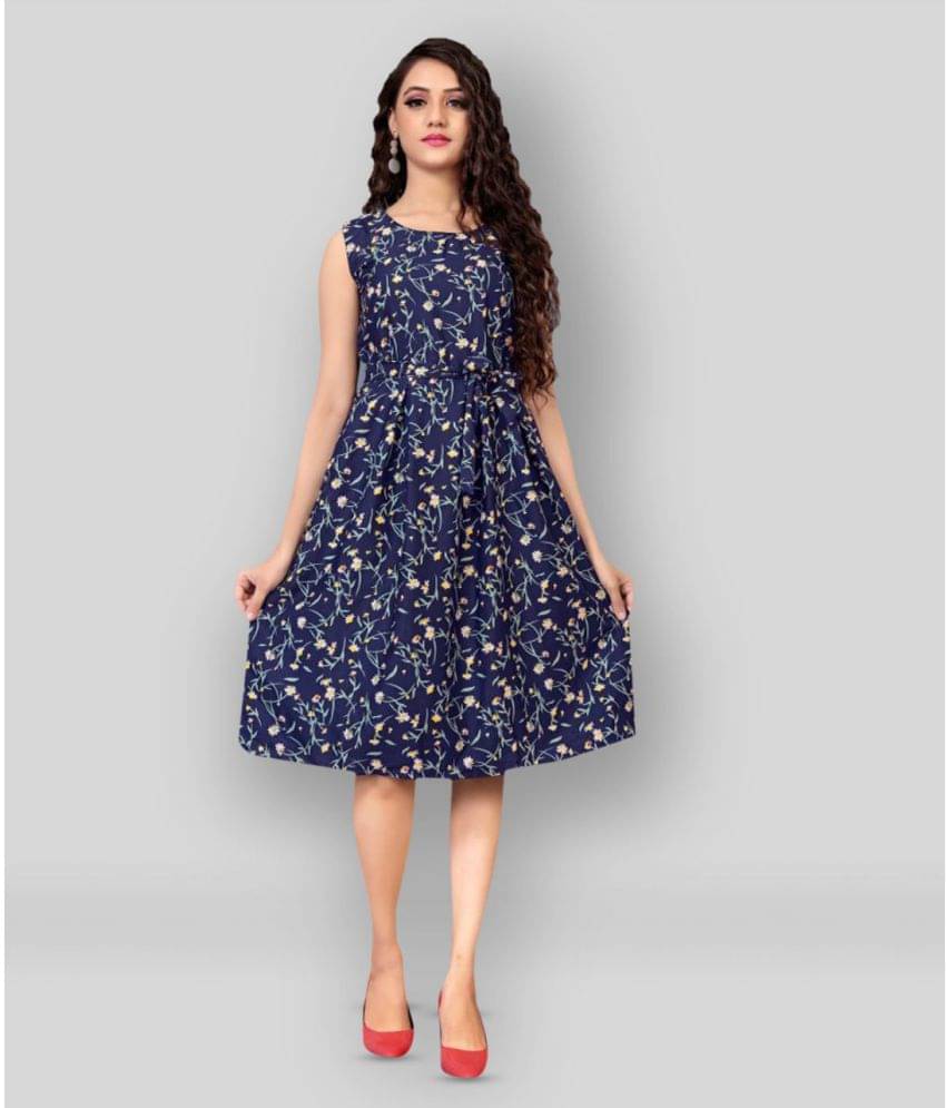 NOWT - Blue Crepe Women's Fit & Flare Dress ( Pack of 1 ) NOWT - Blue Crepe Women's Fit & Flare Dress ( Pack of 1 )