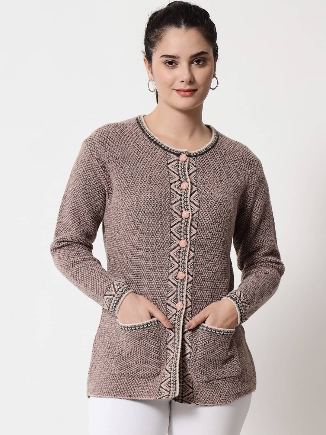 TAB91 Acro Wool Peach Buttoned Cardigans - TAB91 Acro Wool Peach Buttoned Cardigans -