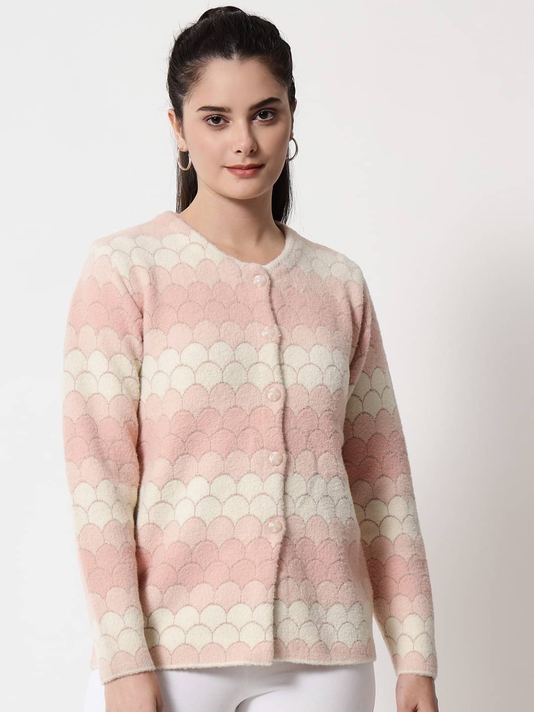 TAB91 Acro Wool Pink Buttoned Cardigans - TAB91 Acro Wool Pink Buttoned Cardigans -