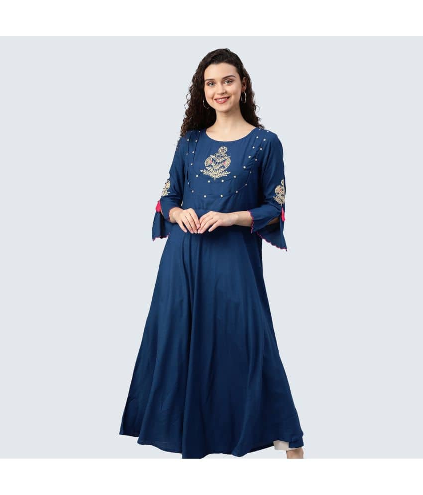 Yash Gallery - Blue Rayon Women's Flared Kurti ( Pack of 1 ) - Kurtis, Tunics | Buy online on ZillyBuy
