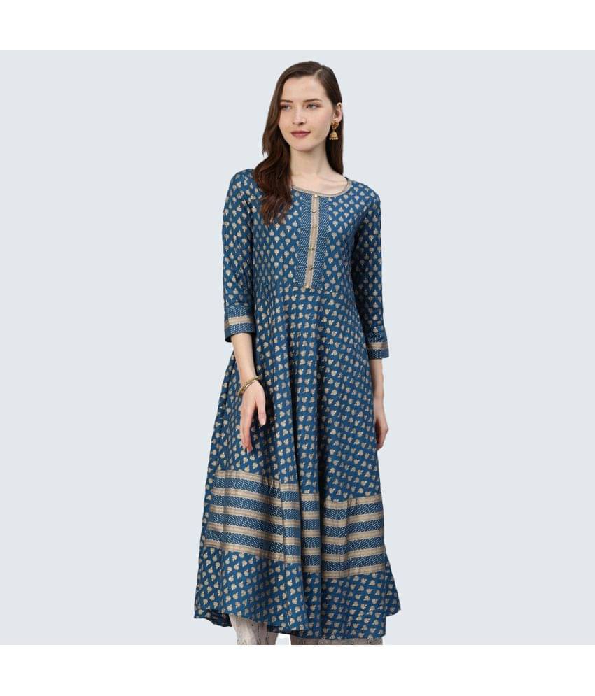 Yash Gallery - Blue Rayon Women's Flared Kurti ( Pack of 1 ) Yash Gallery - Blue Rayon Women's Flared Kurti ( Pack of 1 )