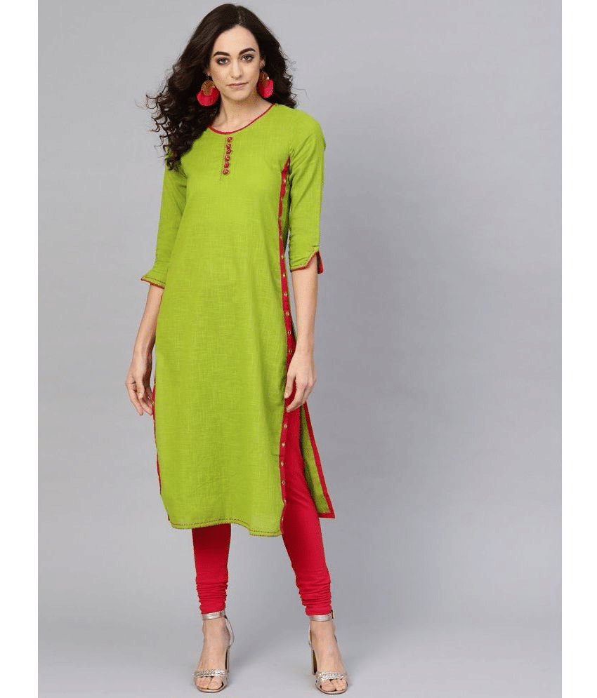 Yash Gallery - Green Cotton Women's Straight Kurti ( Pack of 1 ) Yash Gallery - Green Cotton Women's Straight Kurti ( Pack of 1 )