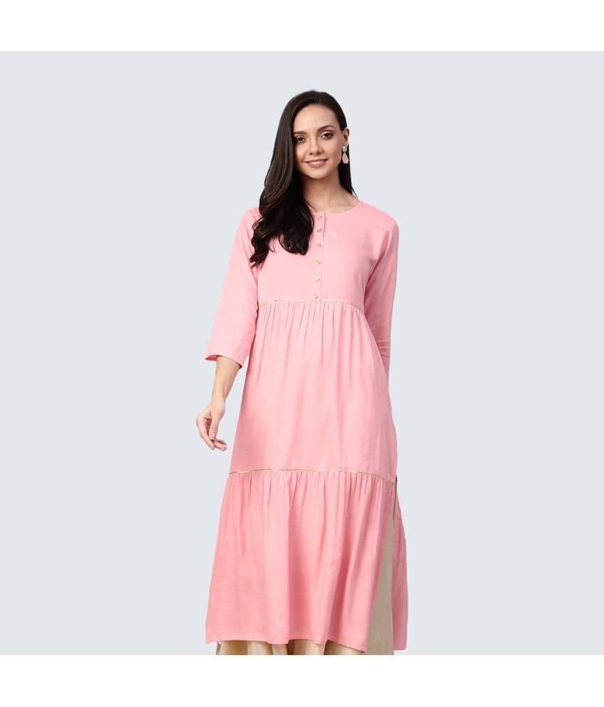 Yash Gallery - Pink Rayon Women's Tiered Flared Kurti ( Pack of 1 ) - Kurtis, Tunics | Buy online on ZillyBuy