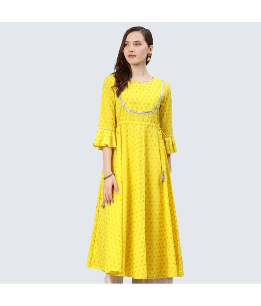 Yash Gallery - Yellow Cotton Women's Flared Kurti ( Pack of 1 ) Yash Gallery - Yellow Cotton Women's Flared Kurti ( Pack of 1 )