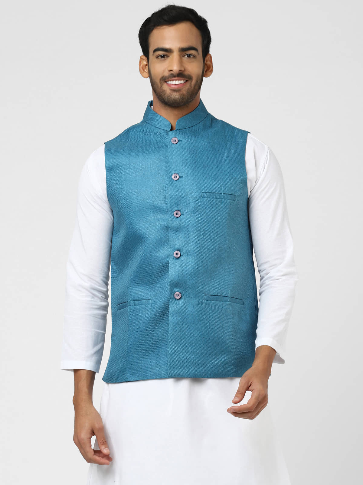 DESHBANDHU DBK Blue Jute Nehru Jacket Single Pack - Jackets & Coats | Buy online on ZillyBuy