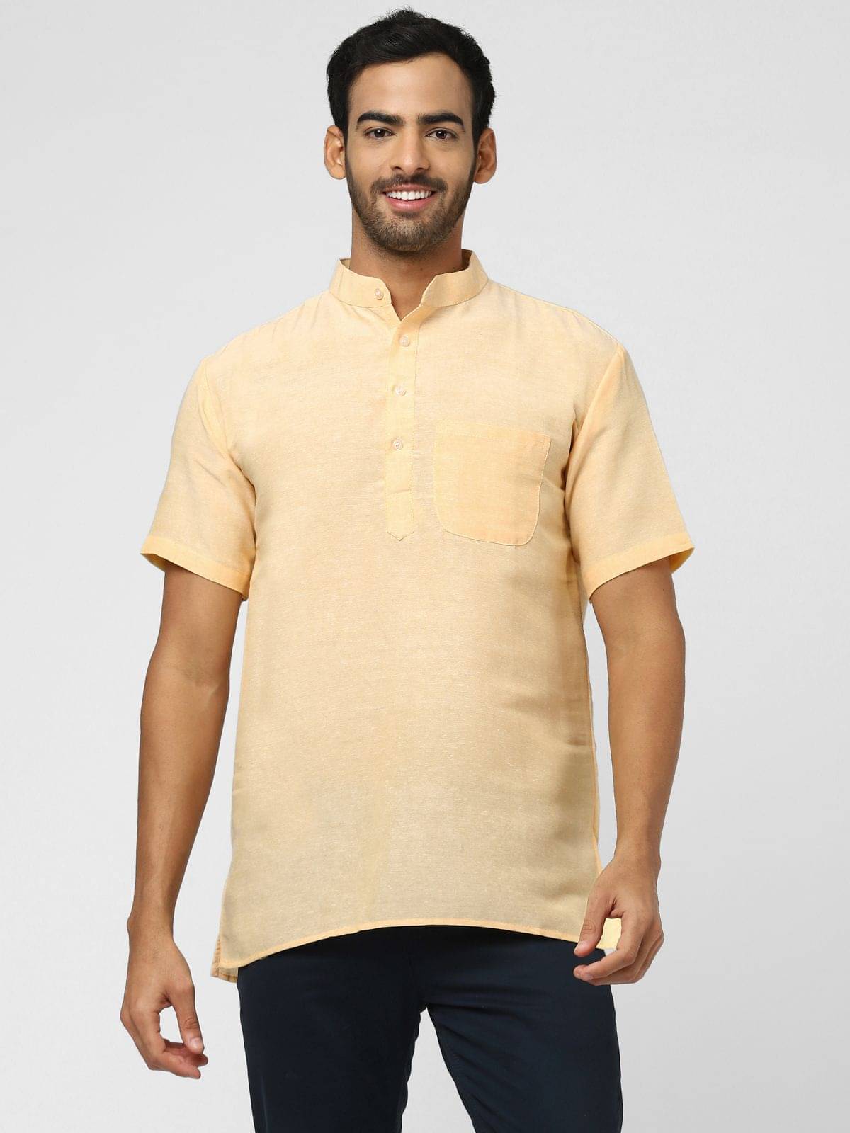     			DESHBANDHU DBK Yellow 100 Percent Cotton Kurta Single