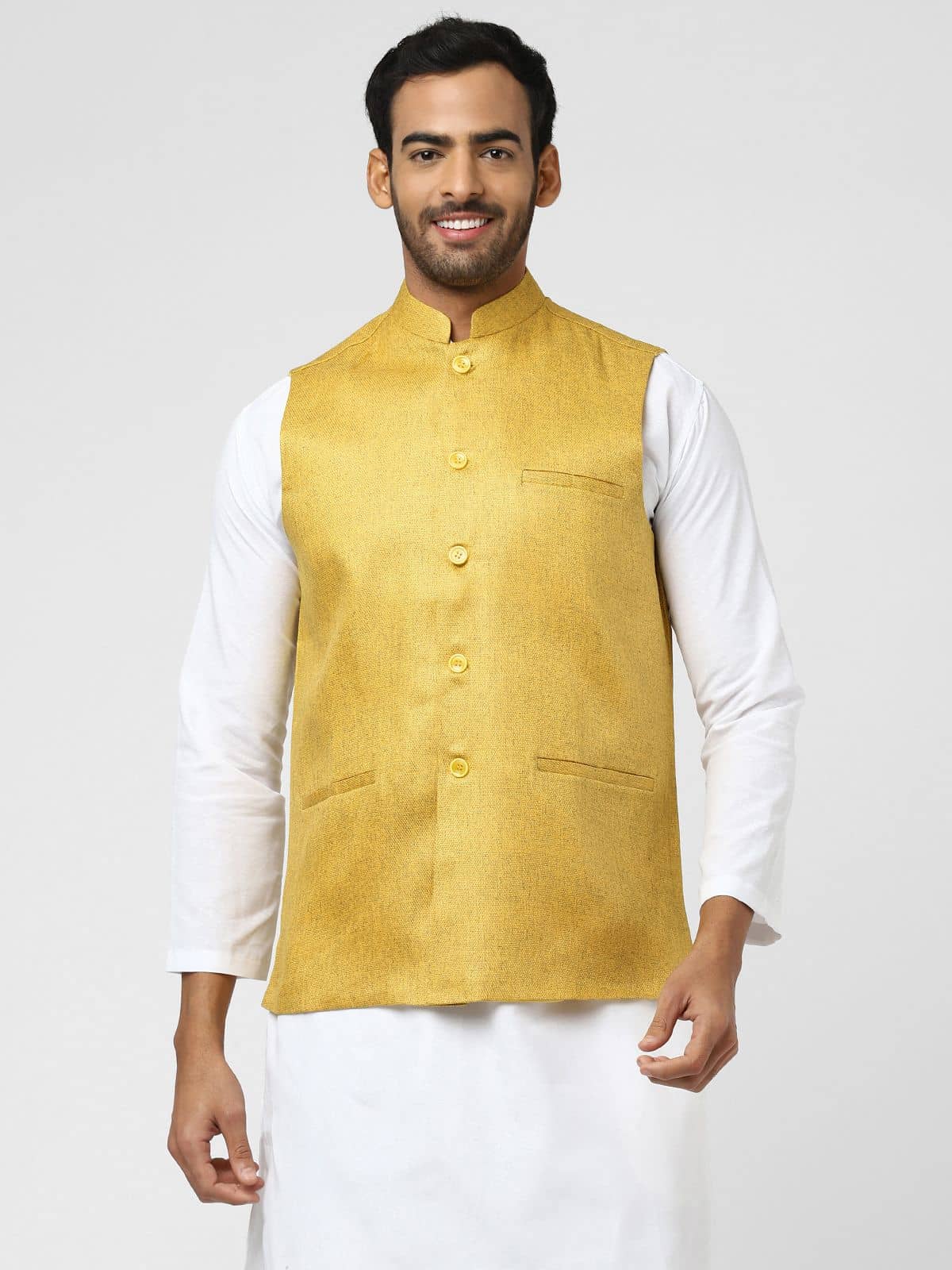 DESHBANDHU DBK Yellow Jute Nehru Jacket Single Pack - Jackets & Coats | Buy online on ZillyBuy