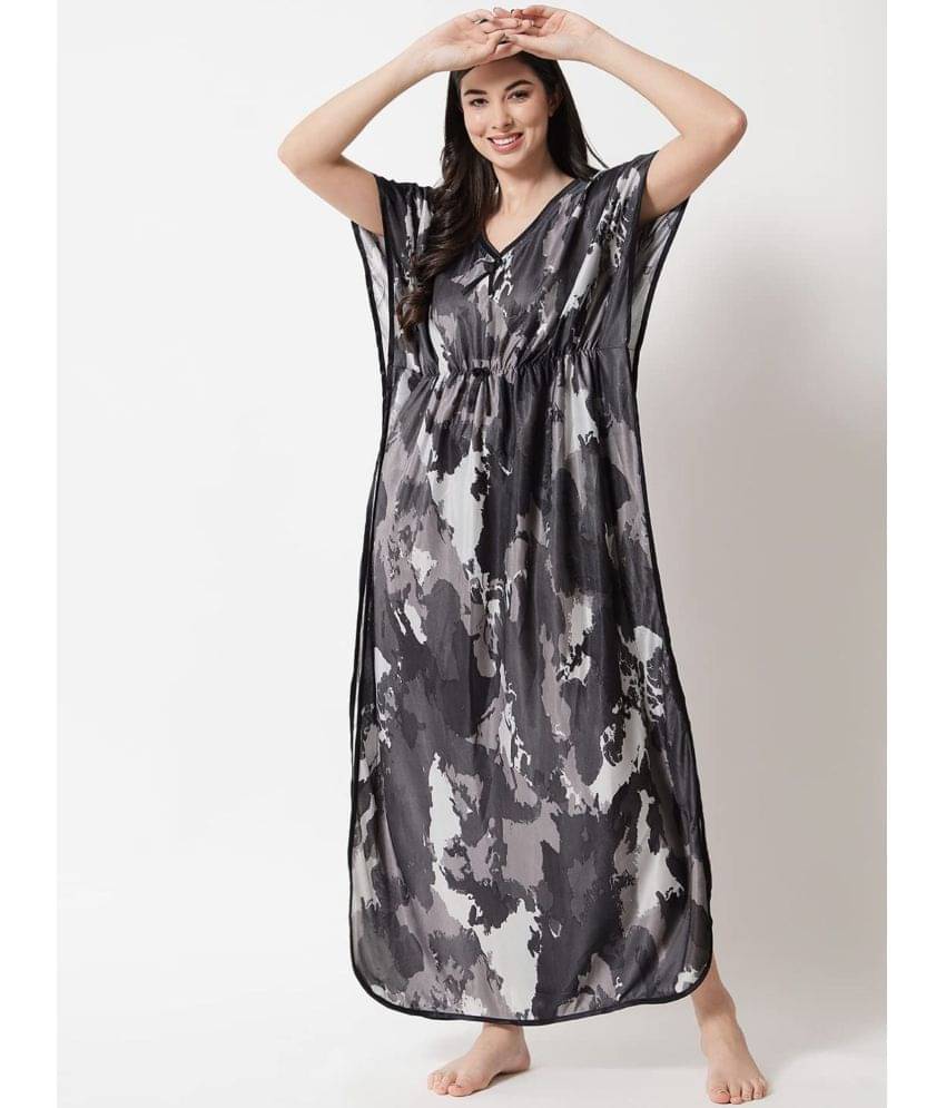 G4Girl - Grey Satin Women's Nightwear Kaftan Night Dress ( Pack of 1 ) G4Girl - Grey Satin Women's Nightwear Kaftan Night Dress ( Pack of 1 )