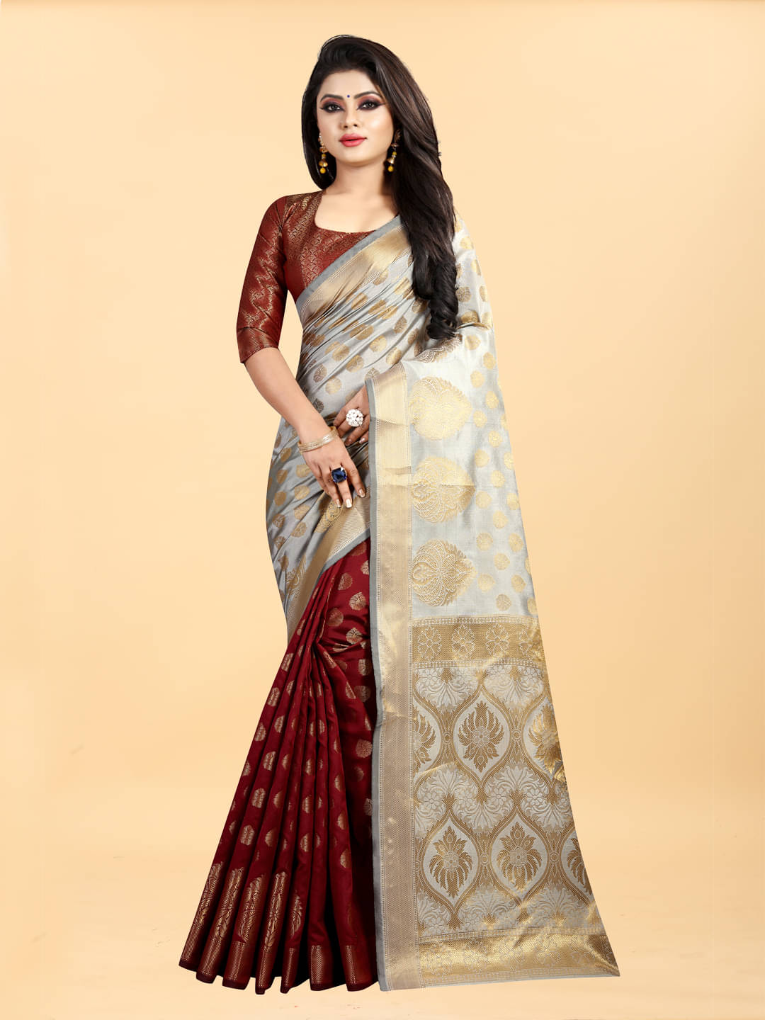     			Gazal Fashions Banarasi Silk Printed Saree With Unstitched Blouse Piece ( Multicolor )