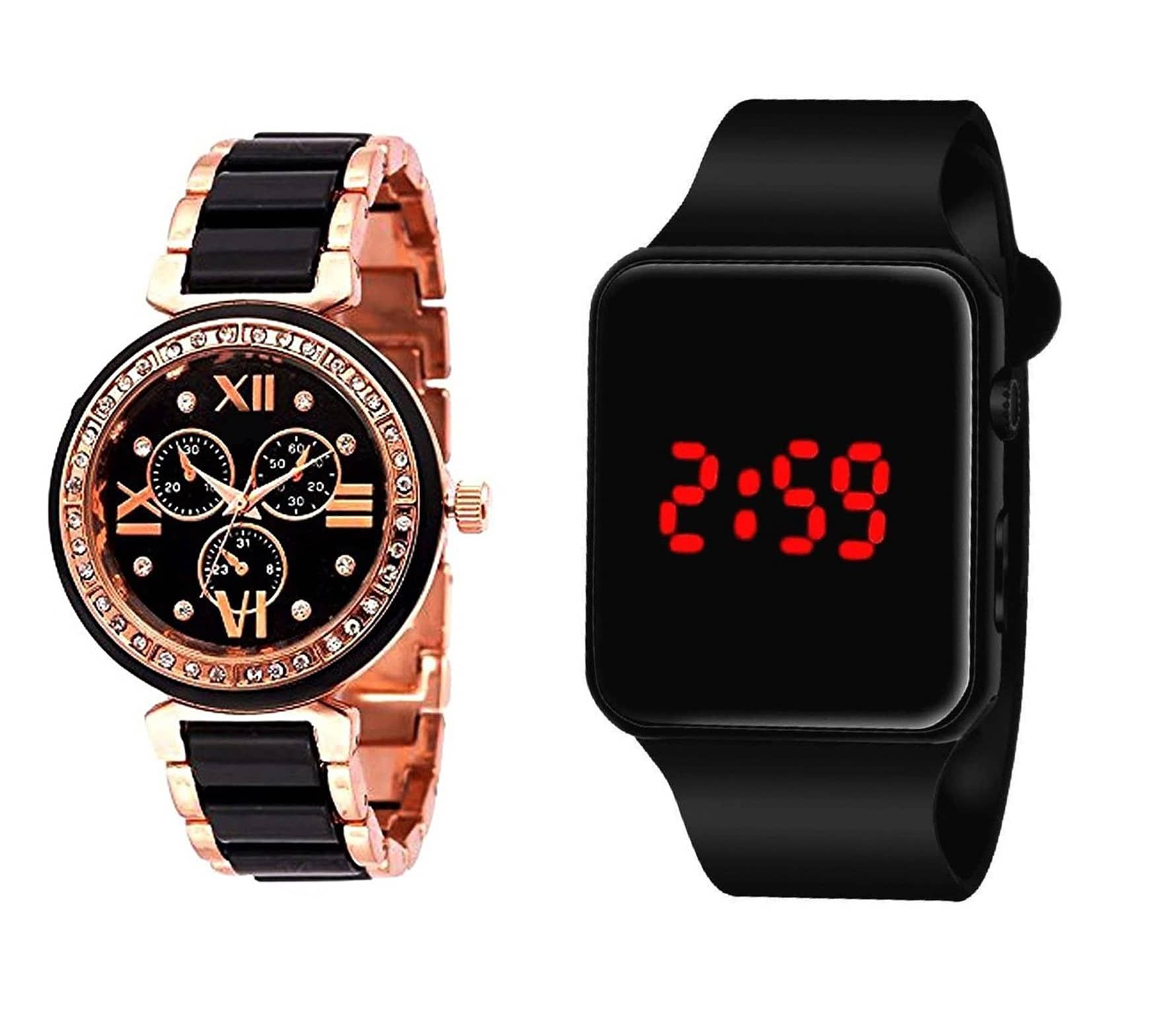 DECLASSE - Black Metal Analog-Digital Couple's Watch