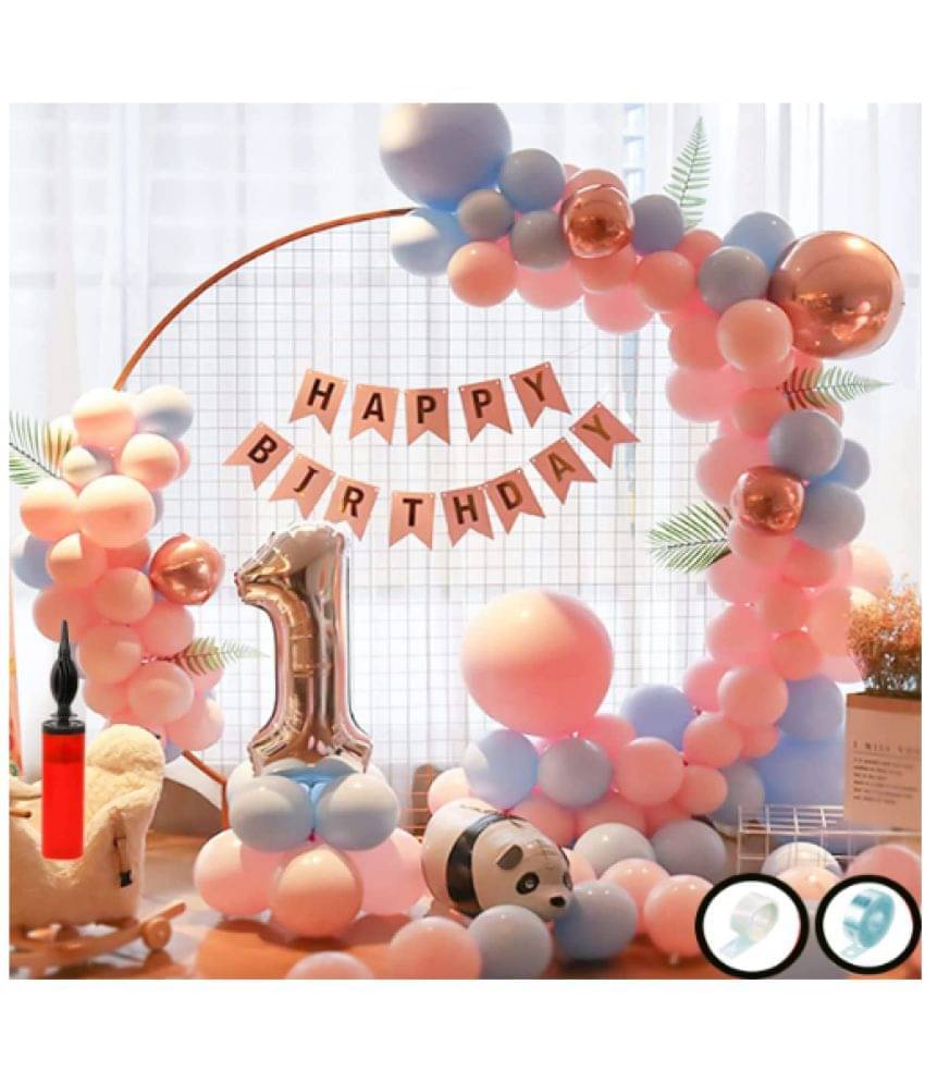     			Blooms Mall  50 Pc Birthday Decoration Kit – Pink and Purple Pastel Balloons Combo with Birthday Banner, Arc, Glue Dot for girls Kids Baby Birthday Decoration Items | Birthday Decoration Combo