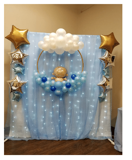     			Blooms Mall 66 pcs blue baby shower Party Supplies Decorations, Balloons, Net Backdrop, Led light for Party Decoration (Blue)