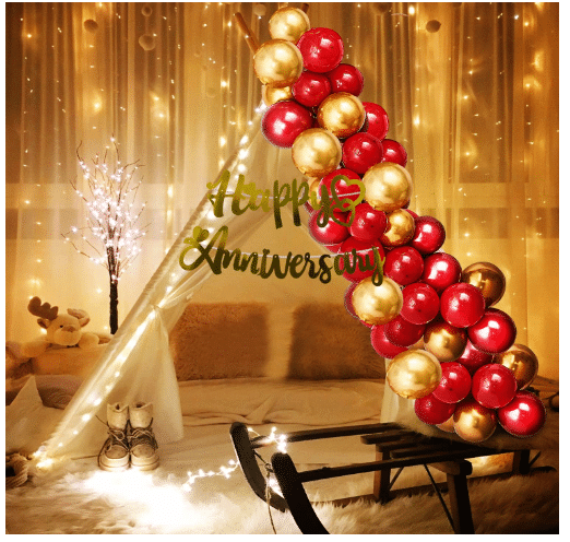    			Blooms Mall White Decoration Net With Led Fairy Lights And Red/Golden Balloon Combo - Set of 26 Anniversary Party Celebration Wedding and Valentines Day Or Cabana Tent Decoration