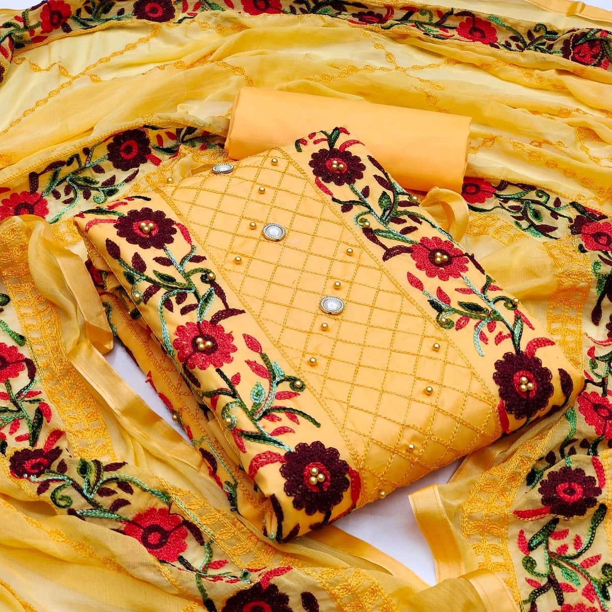 Gazal Fashions - Unstitched Yellow Cotton Dress Material ( Pack of 1 ) - Unstitched Fabrics | Buy online on ZillyBuy