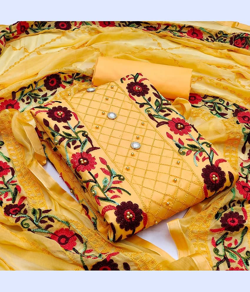 Gazal Fashions - Unstitched Yellow Cotton Dress Material ( Pack of 1 ) - Unstitched Fabrics | Buy online on ZillyBuy