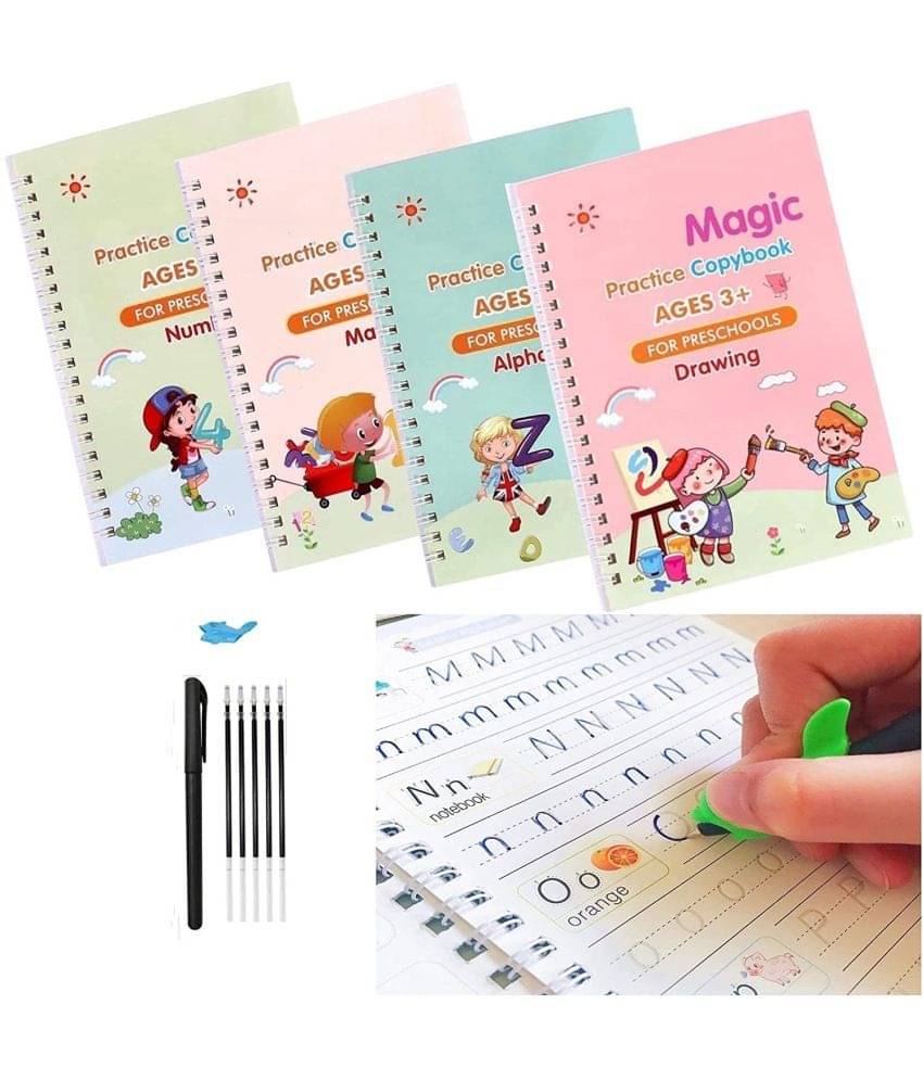 4 PCS Sank Magic Practice Copybook for Kids,Magic Calligraphy That Can Be Reused Tracing Handwriting Copybook Set,English Writing Practice Book for Kid (4 Book + 10 Refills with 1 Pen) - Sank Magic Pratice Book     			4 PCS Sank Magic Practice Copybook for Kids,Magic Calligraphy That Can Be Reused Tracing Handwriting Copybook Set,English Writing Practice Book for Kid (4 Book + 10 Refills with 1 Pen) - Sank Magic Pratice Book