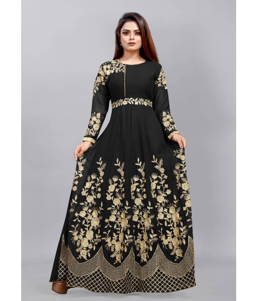 Apnisha - Black Anarkali Georgette Women's Semi Stitched Ethnic Gown ( Pack of 1 ) - Unstitched Fabrics | Buy online on ZillyBuy