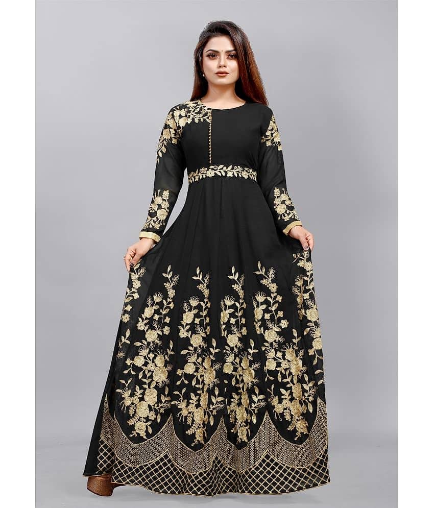 Apnisha - Black Anarkali Georgette Women's Semi Stitched Ethnic Gown ( Pack of 1 ) - Unstitched Fabrics | Buy online on ZillyBuy