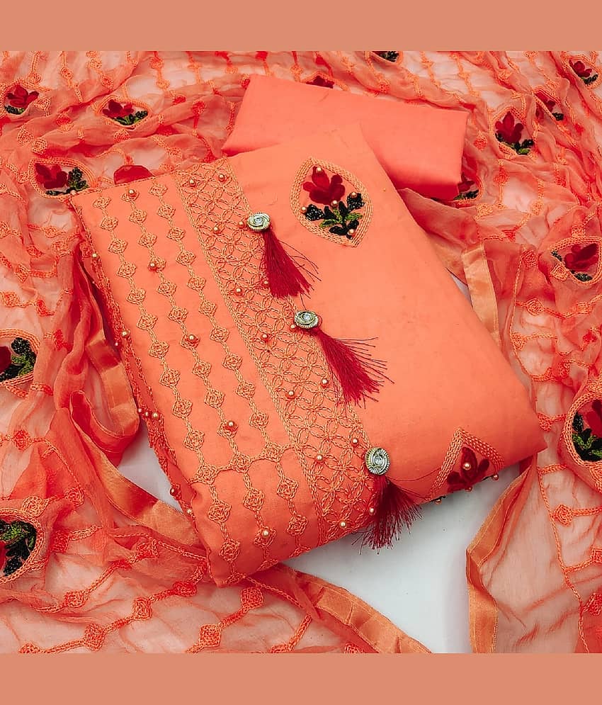 Gazal Fashions - Unstitched Orange Cotton Blend Dress Material ( Pack of 1 ) - Unstitched Fabrics | Buy online on ZillyBuy