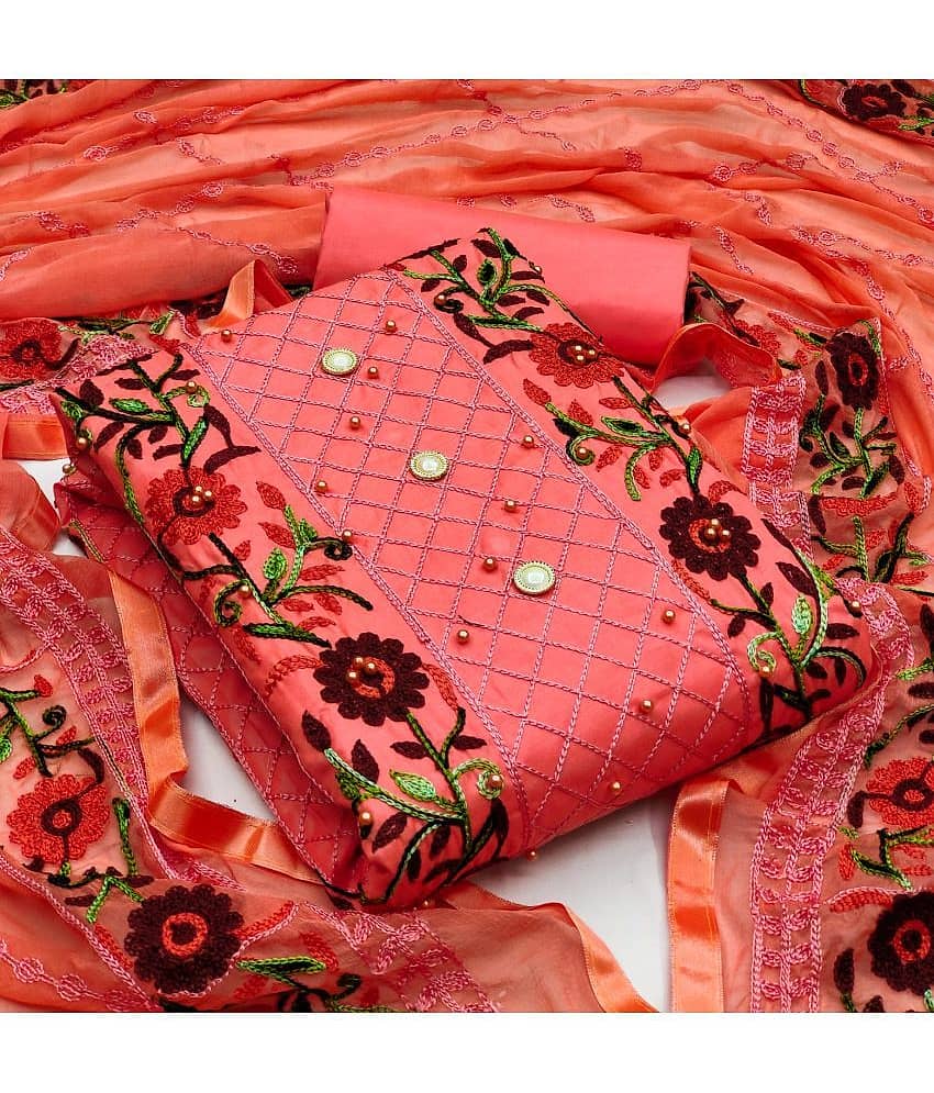 Gazal Fashions - Unstitched Orange Cotton Blend Dress Material ( Pack of 1 ) - Unstitched Fabrics | Buy online on ZillyBuy