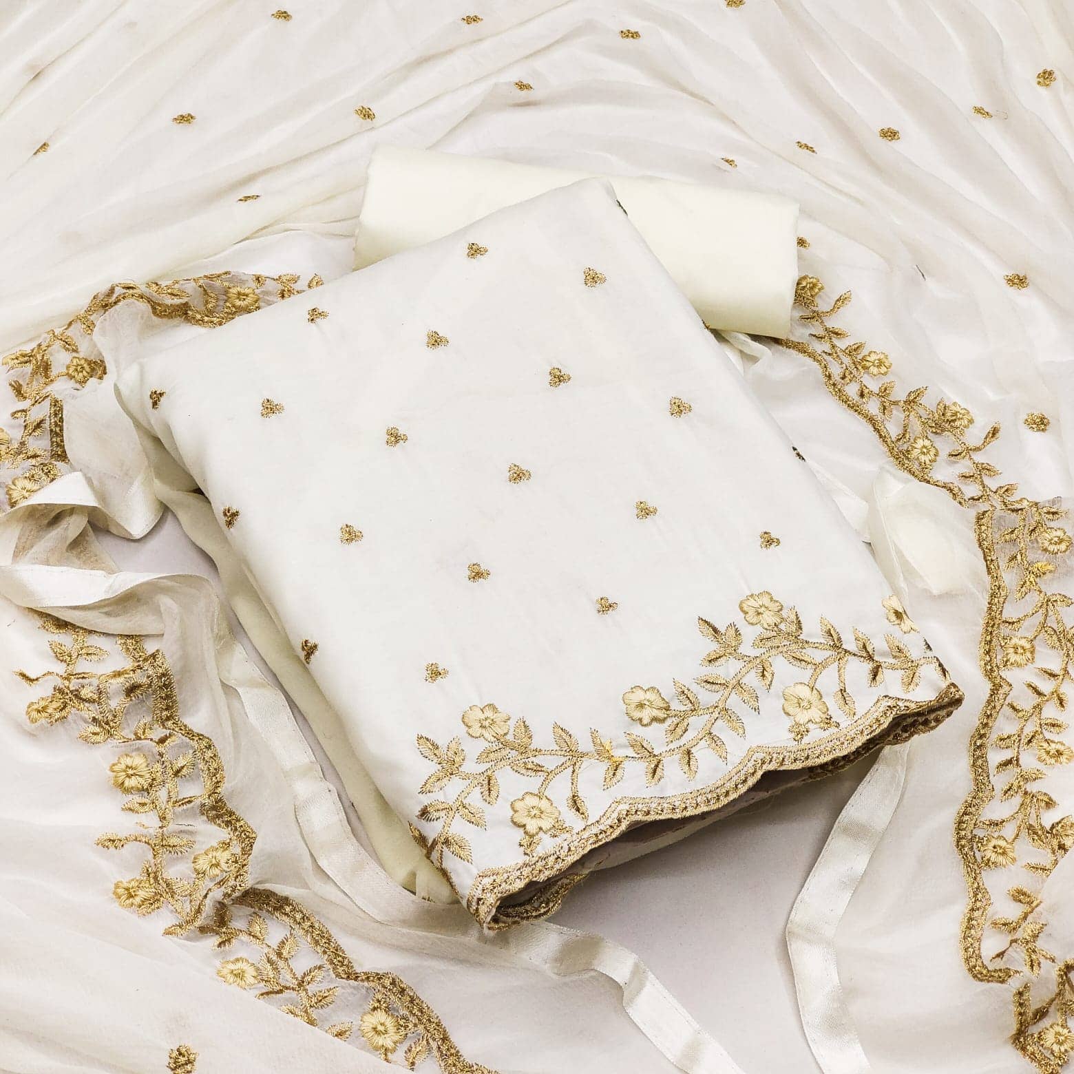 Gazal Fashions - Unstitched White Cotton Blend Dress Material ( Pack of 1 ) - Unstitched Fabrics | Buy online on ZillyBuy