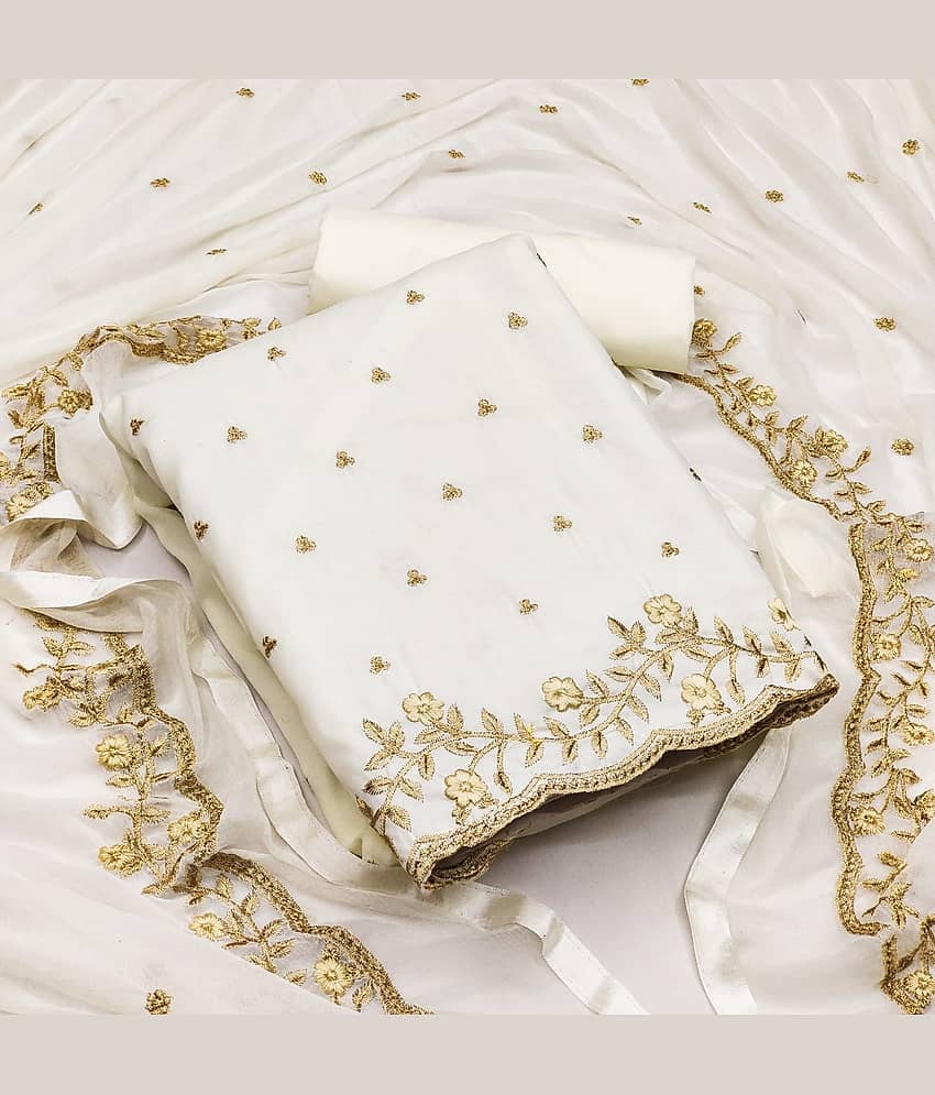 Gazal Fashions - Unstitched White Cotton Blend Dress Material ( Pack of 1 ) - Unstitched Fabrics | Buy online on ZillyBuy