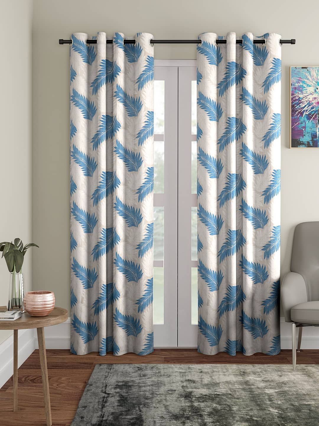 Cortina - Nature Printed Room Darkening Eyelet Curtain-5 Ft-pack of 2