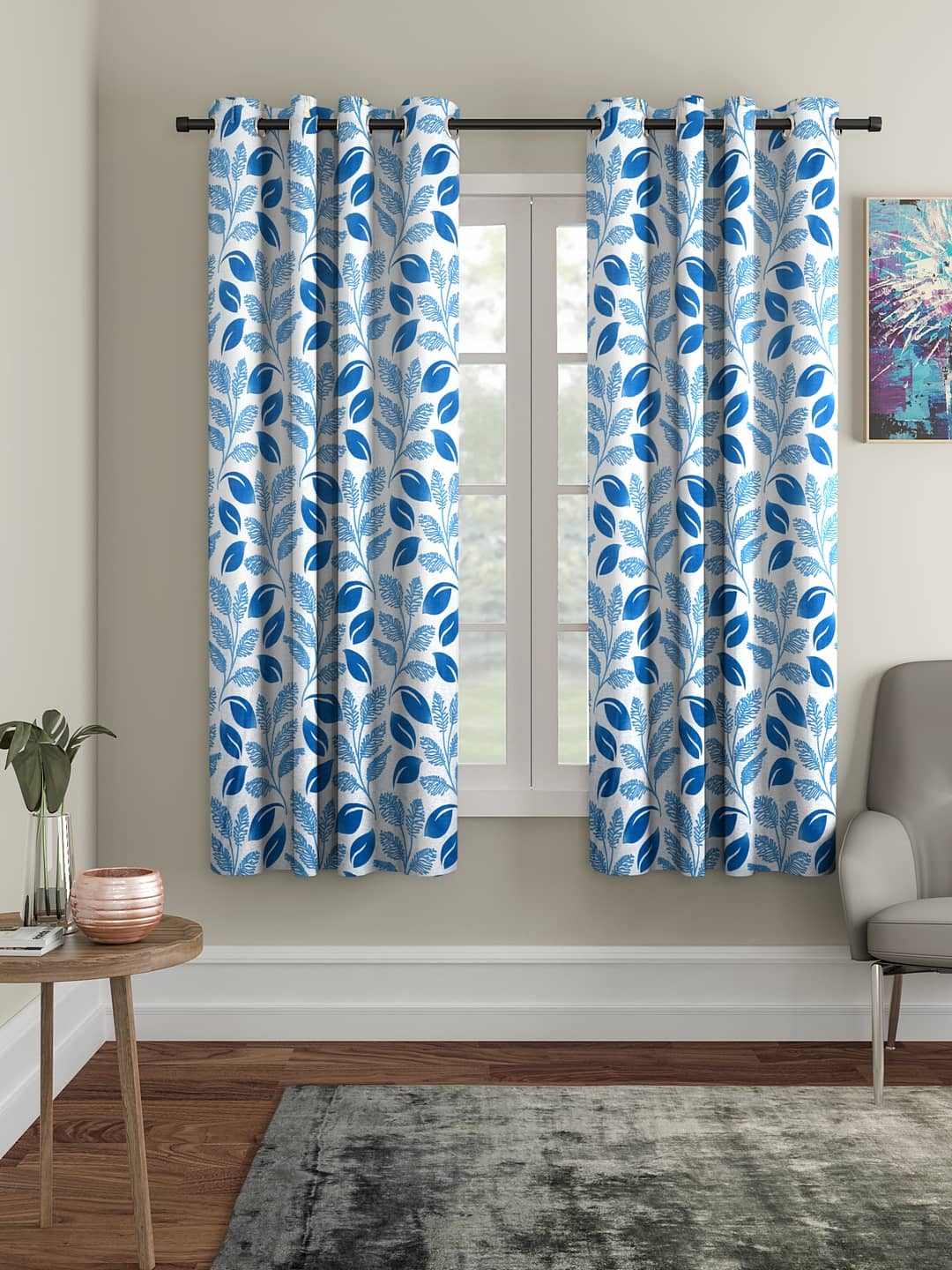 Cortina - Nature Printed Room Darkening Eyelet Curtain-5 Ft-pack of 2