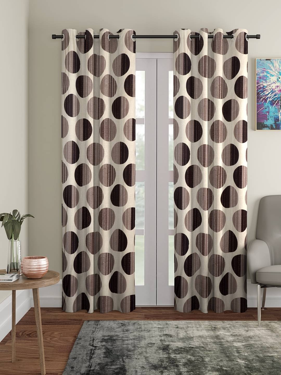 Cortina - Polka Dots Printed Room Darkening Eyelet Curtain-7 Ft-pack of 2 Cortina - Polka Dots Printed Room Darkening Eyelet Curtain-7 Ft-pack of 2