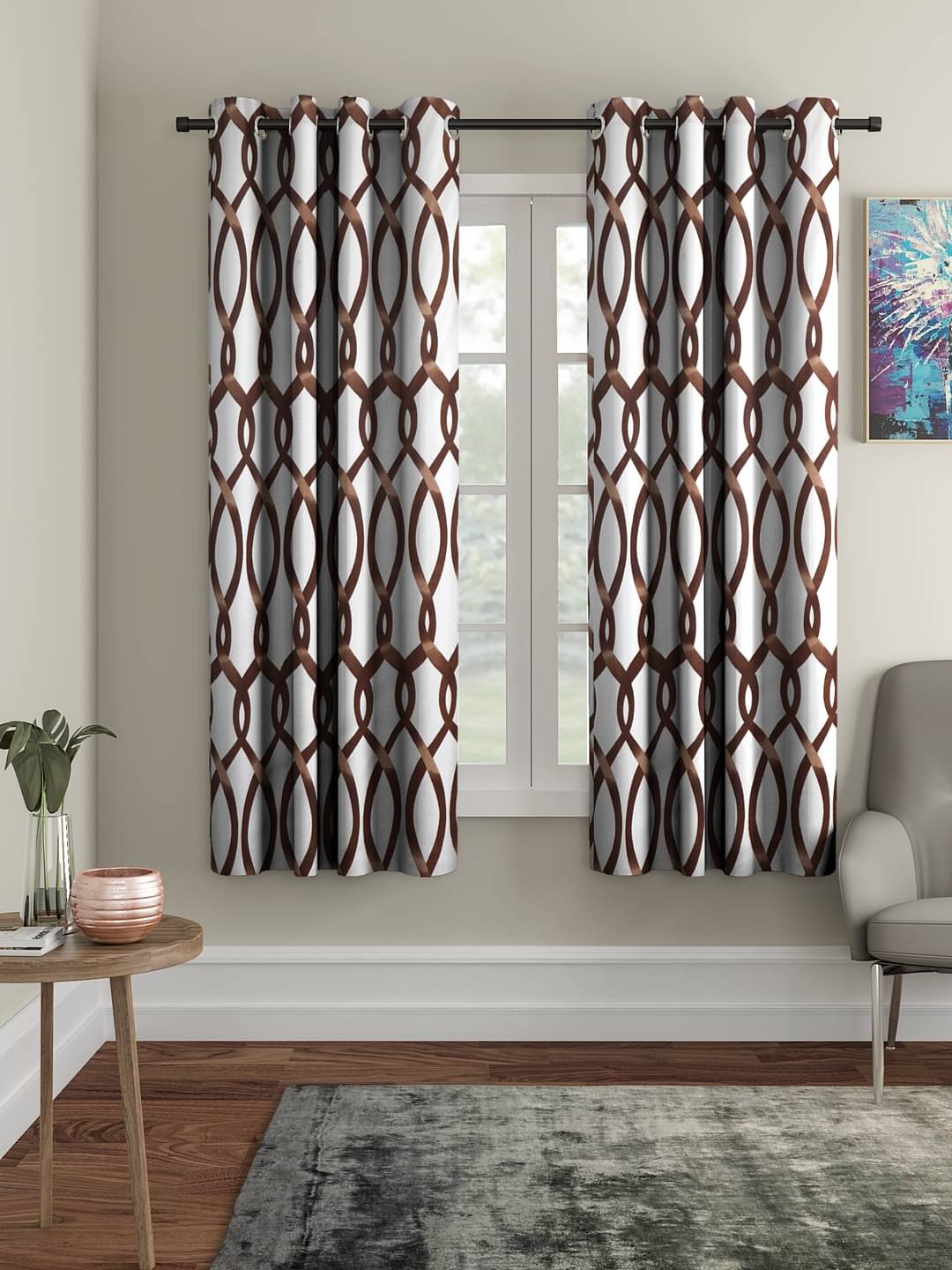 Cortina - Geometric Printed Room Darkening Eyelet Curtain-5 Ft-pack of 2 Cortina - Geometric Printed Room Darkening Eyelet Curtain-5 Ft-pack of 2