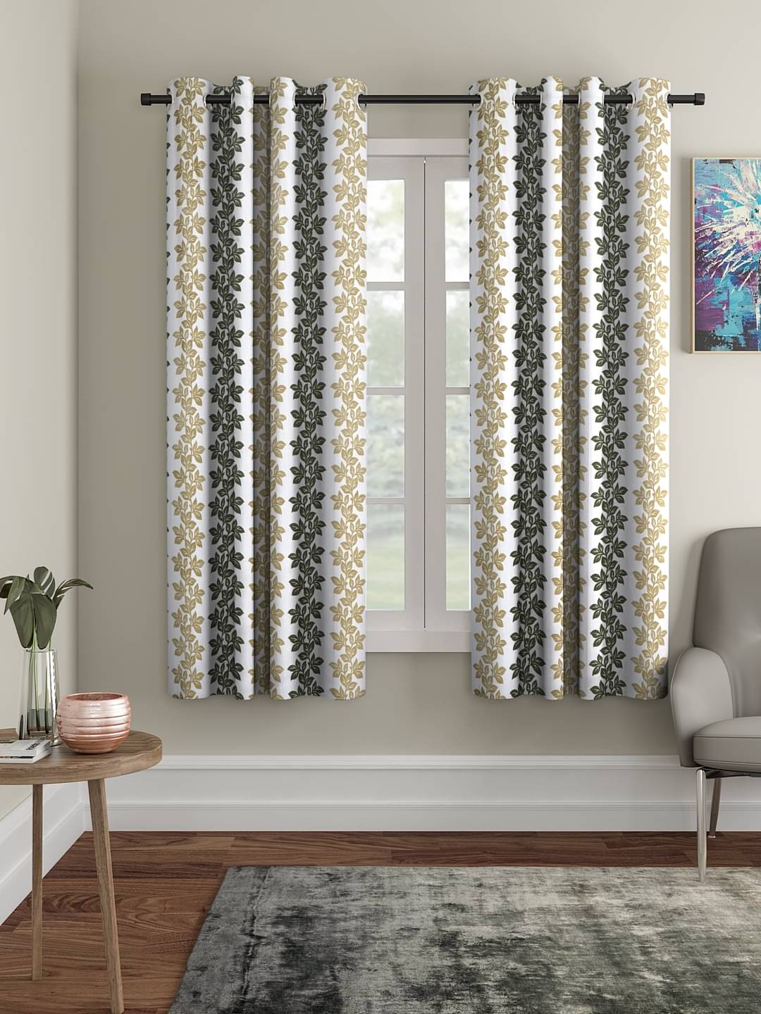 Cortina - Nature Printed Room Darkening Eyelet Curtain-5 Ft-pack of 2     			Cortina - Nature Printed Room Darkening Eyelet Curtain-5 Ft-pack of 2