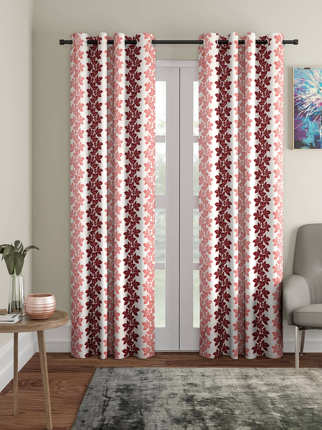 Cortina - Nature Printed Room Darkening Eyelet Curtain-7 Ft-pack of 2