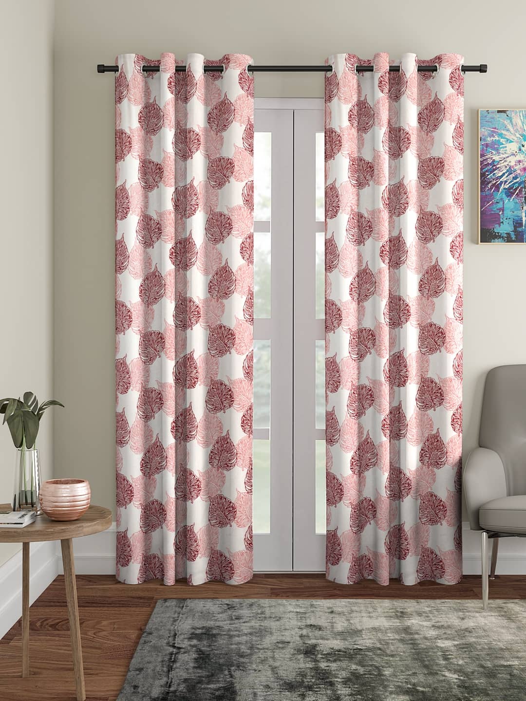 Cortina - Nature Printed Room Darkening Eyelet Curtain-9 Ft-pack of 2