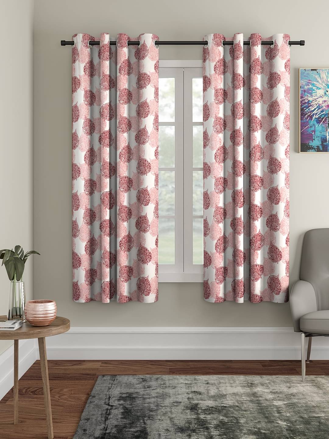 Cortina - Nature Printed Room Darkening Eyelet Curtain-5 Ft-pack of 2 Cortina - Nature Printed Room Darkening Eyelet Curtain-5 Ft-pack of 2