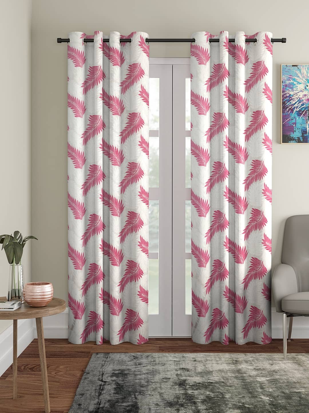 Cortina - Nature Printed Room Darkening Eyelet Curtain-9 Ft-pack of 2