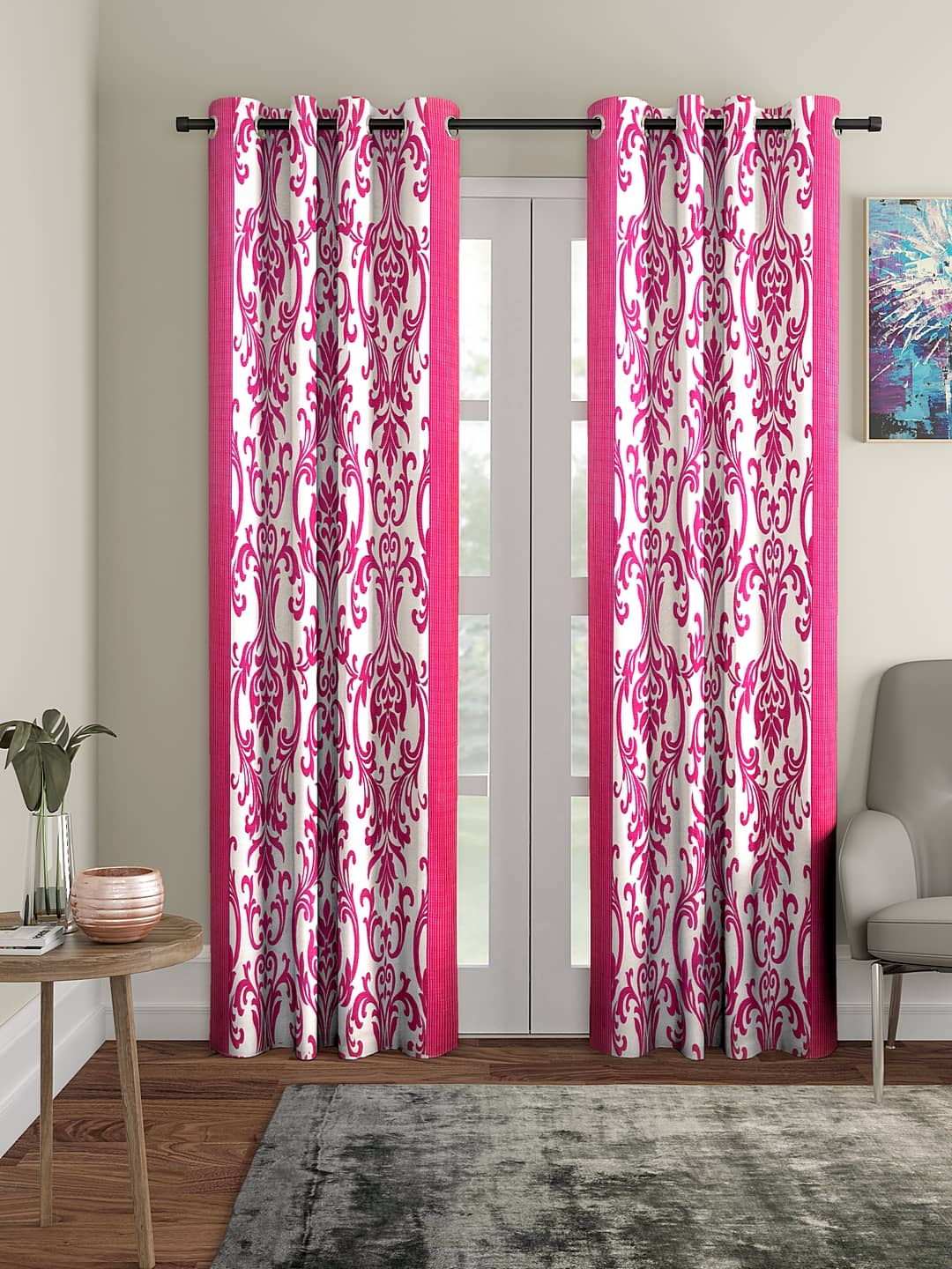 Cortina - Floral Printed Room Darkening Eyelet Curtain-5 Ft-pack of 2