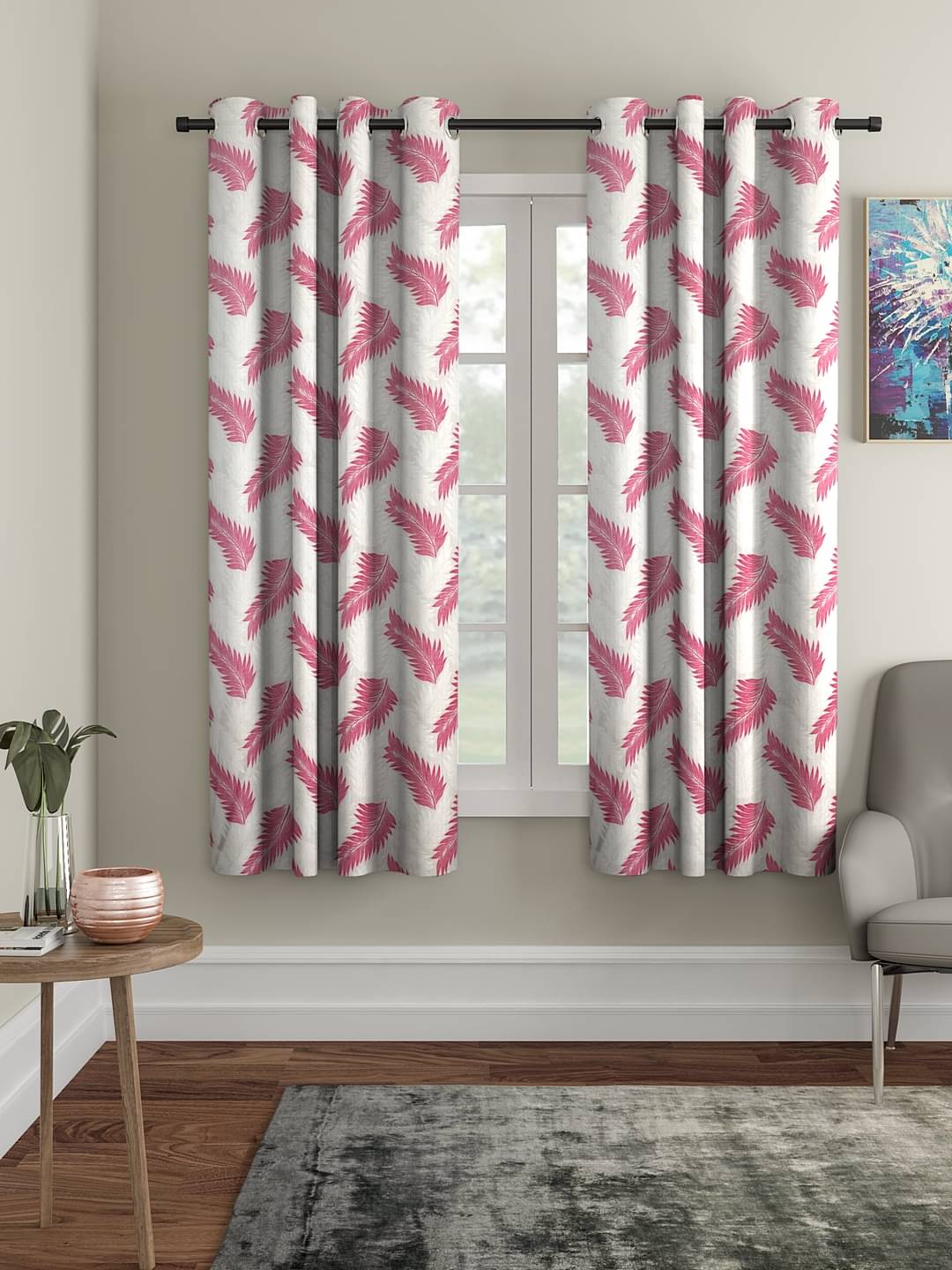     			Cortina - Nature Printed Room Darkening Eyelet Curtain-5 Ft-pack of 2