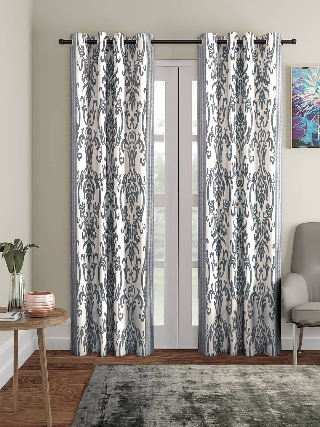 Cortina - Floral Printed Room Darkening Eyelet Curtain-5 Ft-pack of 2